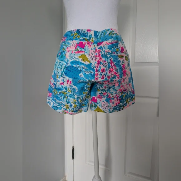 Lilly Pulitzer Blue Floral Print Bermuda Shorts with Pink & Green Accents - Picture 3 of 10